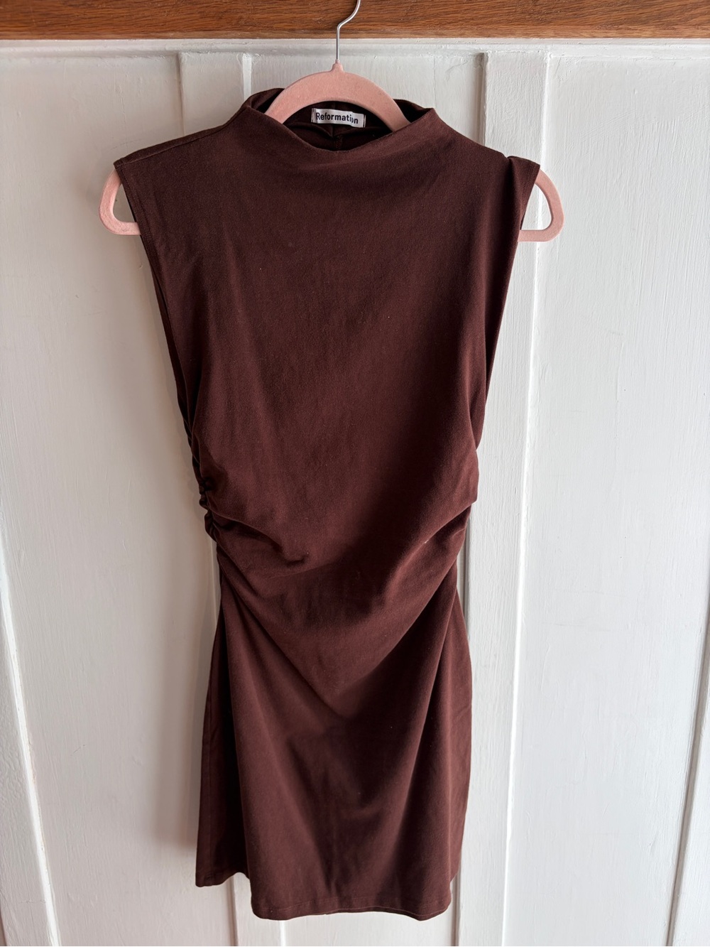 Reformation Chocolate Brown Sleeveless Boat Neck Dress